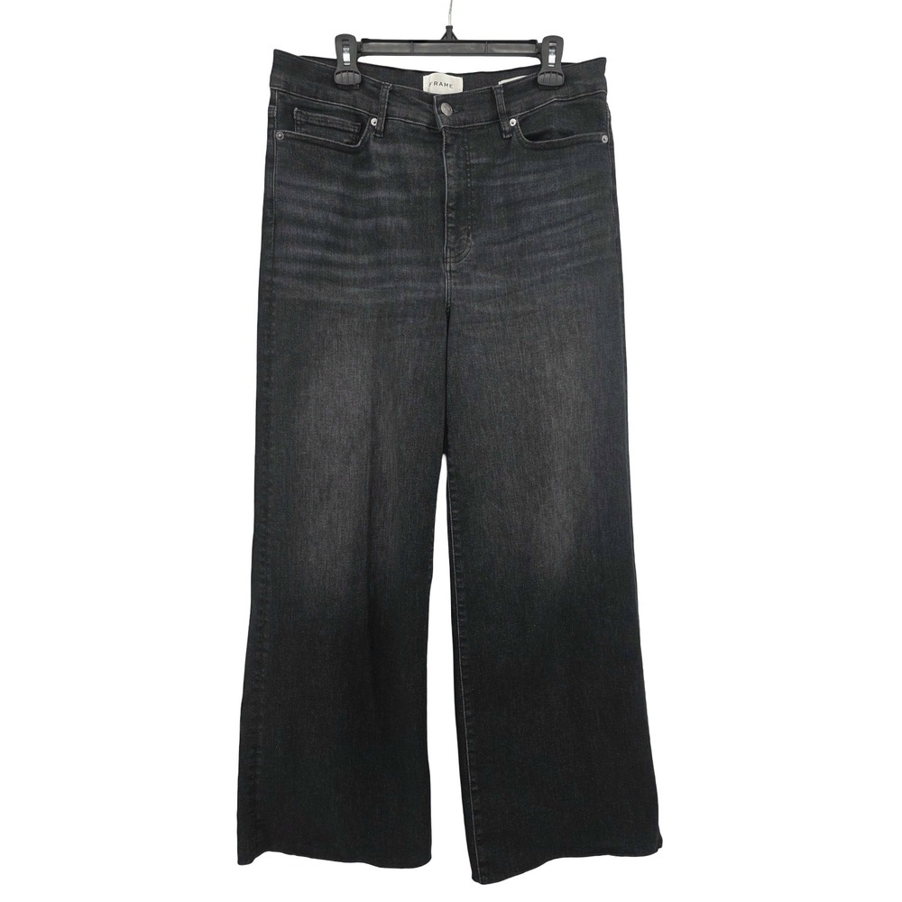 FRAME Jeans Womens 34 Le Slim Palazzo High Rise Dark Wash Black Wide Leg Denim
